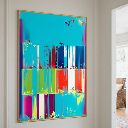 PIXELATED PARADISE: Vibrant Abstract Glitch Art Oil Painting | rolled canvas, ready for custom framing