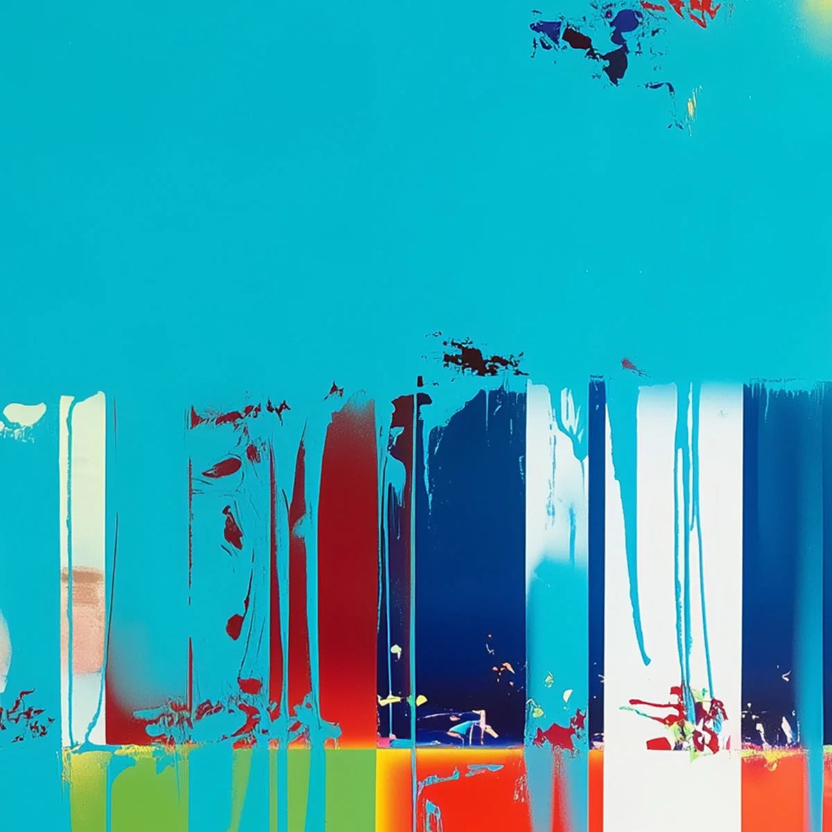 PIXELATED PARADISE: Vibrant Abstract Glitch Art Oil Painting | black frame version on white wall