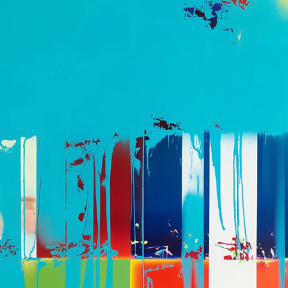 PIXELATED PARADISE: Vibrant Abstract Glitch Art Oil Painting | black frame version on white wall