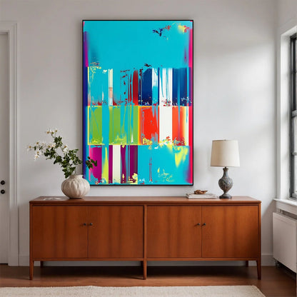 PIXELATED PARADISE: Vibrant Abstract Glitch Art Oil Painting | Abstract mood, soft natural light studio shot