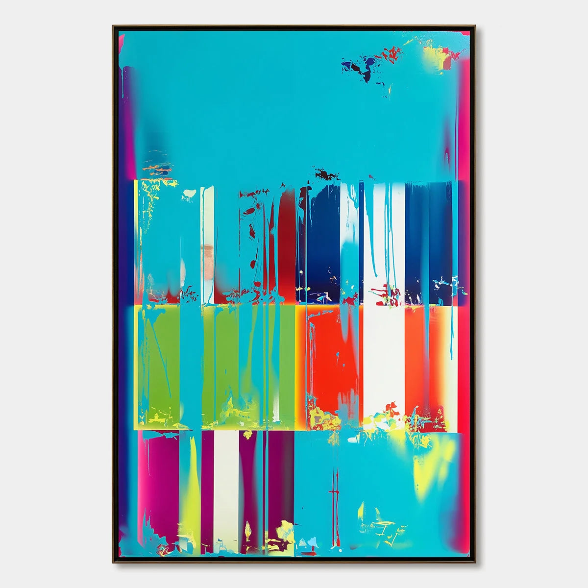 PIXELATED PARADISE: Vibrant Abstract Glitch Art Oil Painting | hanging in living room, Abstract wall art