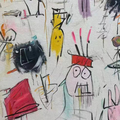 PLAYFUL GRAFFITI: Abstract Figurative Oil Painting | black frame version on white wall
