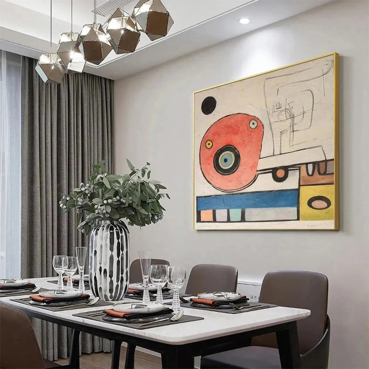 PLAYFUL TRUCK: Whimsical Abstract Painting, Square Wall Art | rolled canvas, ready for custom framing