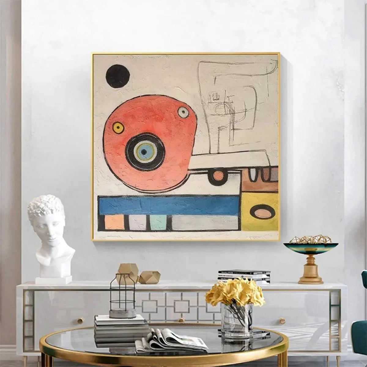 PLAYFUL TRUCK: Whimsical Abstract Painting, Square Wall Art | multi-color palette, original oil on stretched canvas art