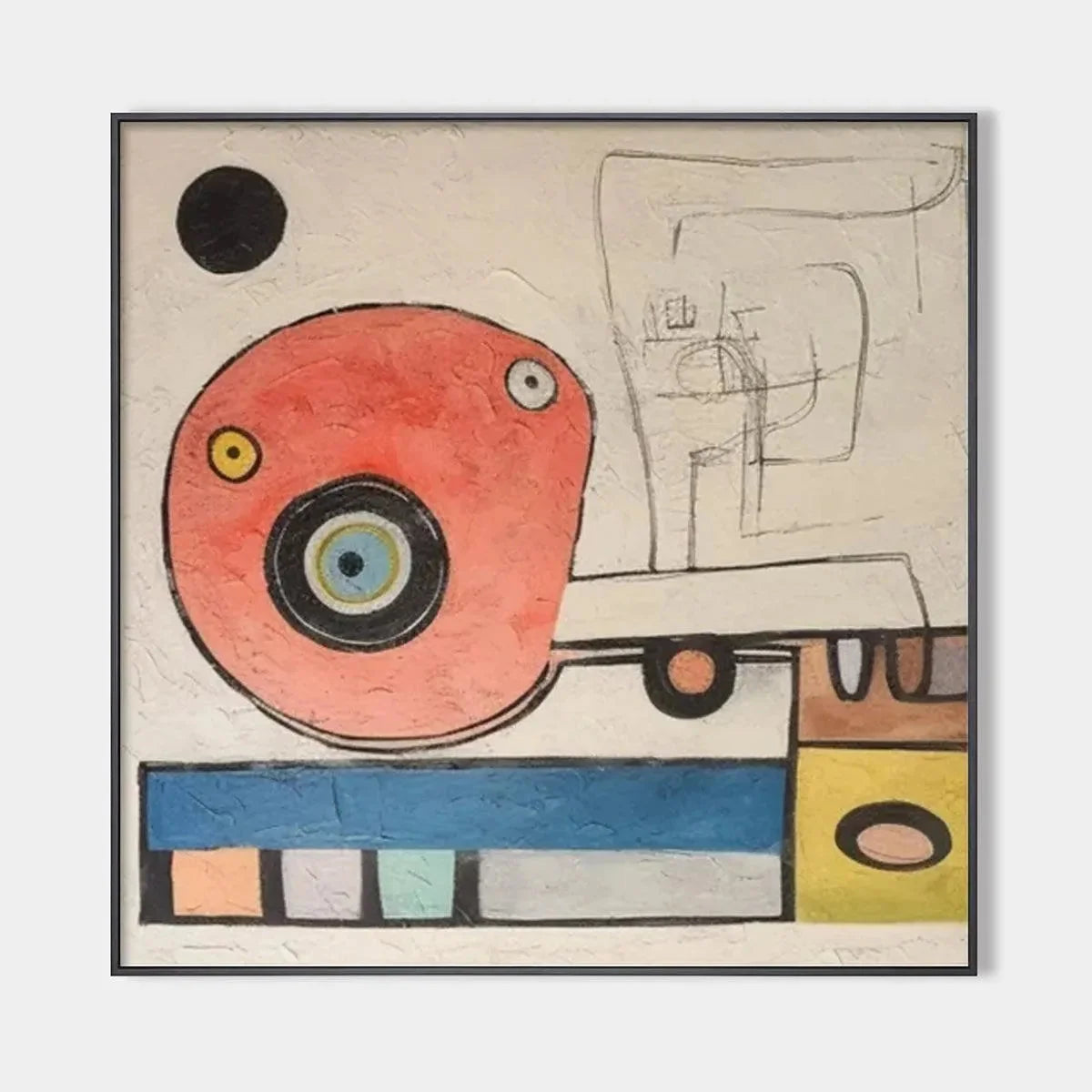 PLAYFUL TRUCK: Whimsical Abstract Painting, Square Wall Art | hanging in living room, Abstract wall art