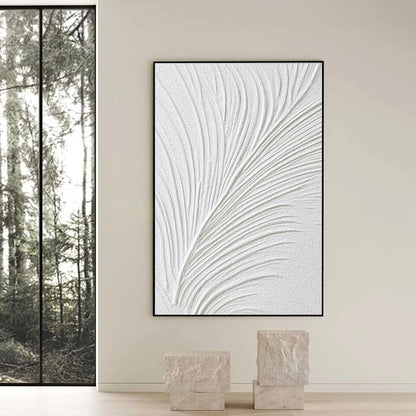 PLUME: Textured Minimalist Wabi Sabi Feather Painting | black frame version on white wall