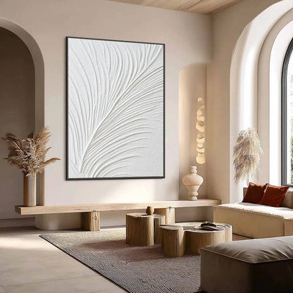 PLUME: Textured Minimalist Wabi Sabi Feather Painting | Minimalist mood, soft natural light studio shot