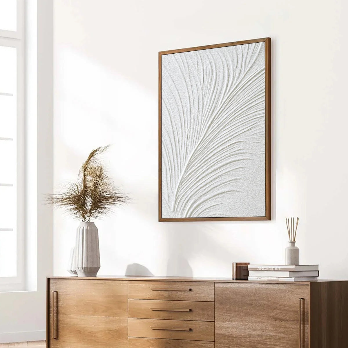 PLUME: Textured Minimalist Wabi Sabi Feather Painting | multi-color palette, original oil on stretched canvas art