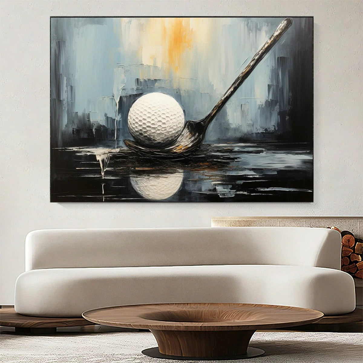POISED: Textured Minimalist Golf Still Life Oil Painting | Minimalist closeup, raised brushwork detail