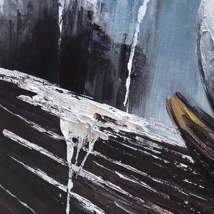 POISED: Textured Minimalist Golf Still Life Oil Painting | rectangular format, hand-painted canvas edge