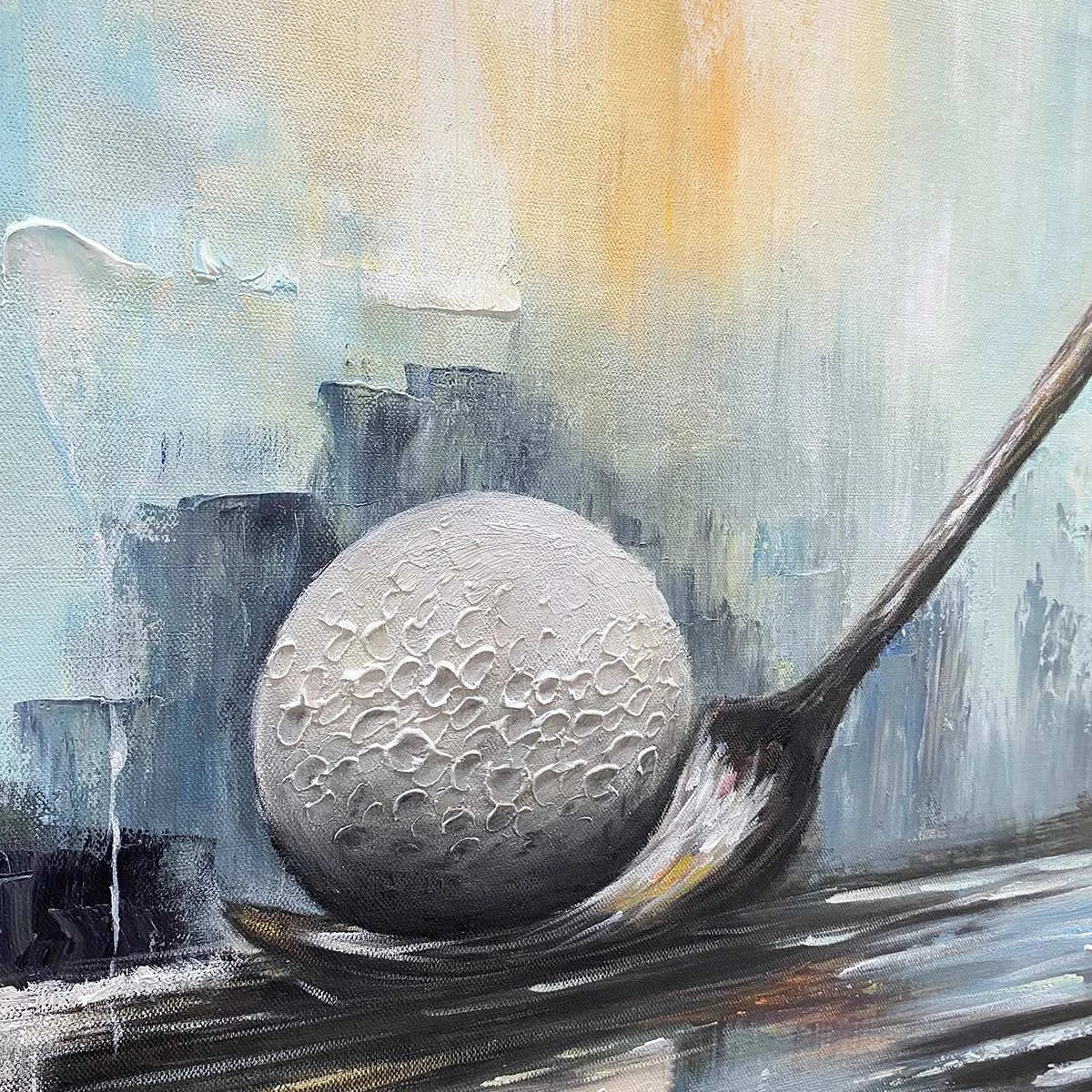 POISED: Textured Minimalist Golf Still Life Oil Painting | rolled canvas, ready for custom framing