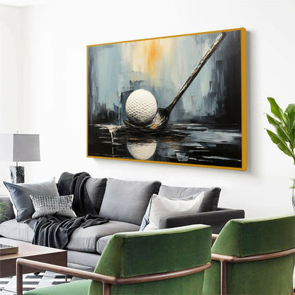 POISED: Textured Minimalist Golf Still Life Oil Painting | Minimalist mood, soft natural light studio shot