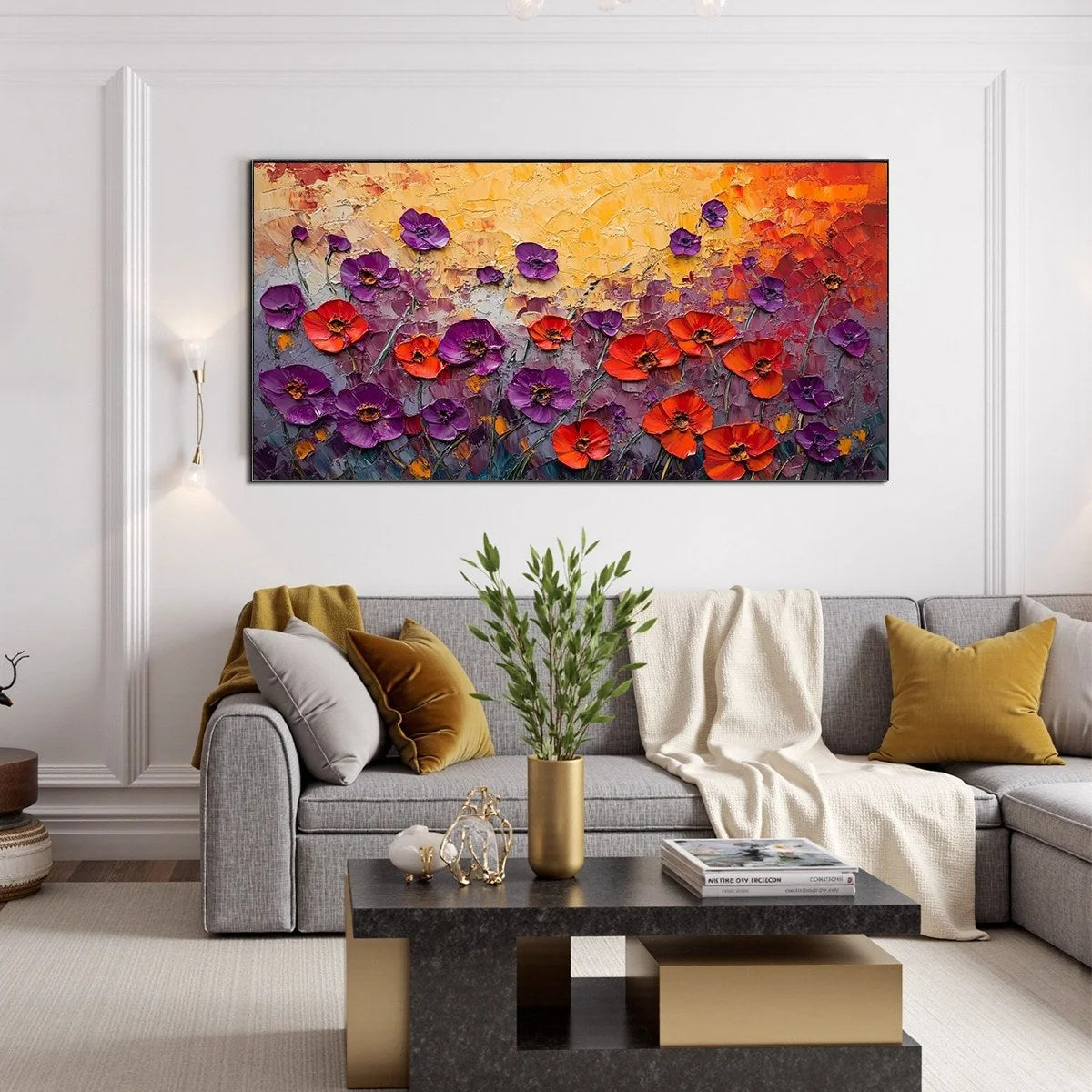 POPPY FIELD SYMPHONY: Textured Impasto Floral Oil Painting | Abstract closeup, raised brushwork detail