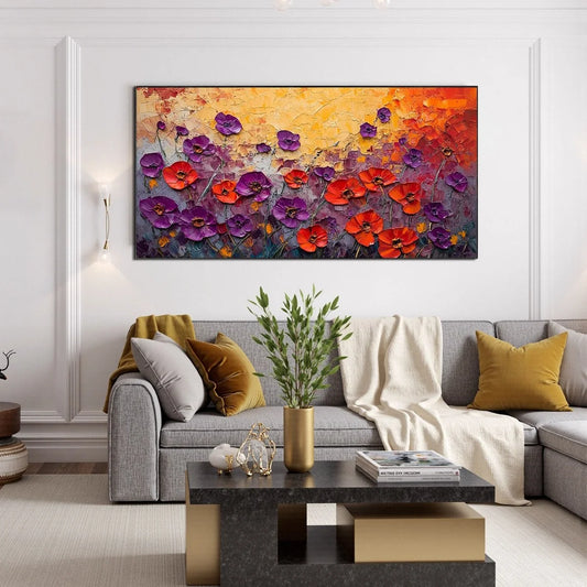 POPPY FIELD SYMPHONY: Textured Impasto Floral Oil Painting