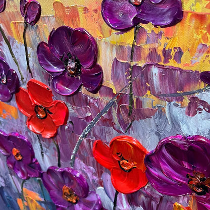 POPPY FIELD SYMPHONY: Textured Impasto Floral Oil Painting | rolled canvas, ready for custom framing