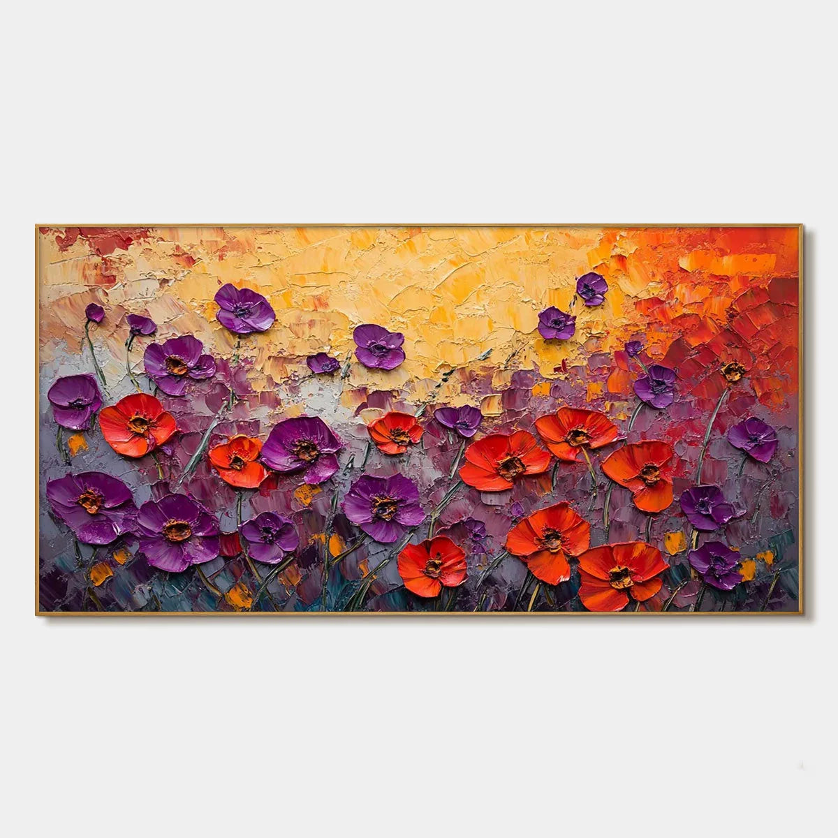 POPPY FIELD SYMPHONY: Textured Impasto Floral Oil Painting | hanging in living room, Abstract wall art