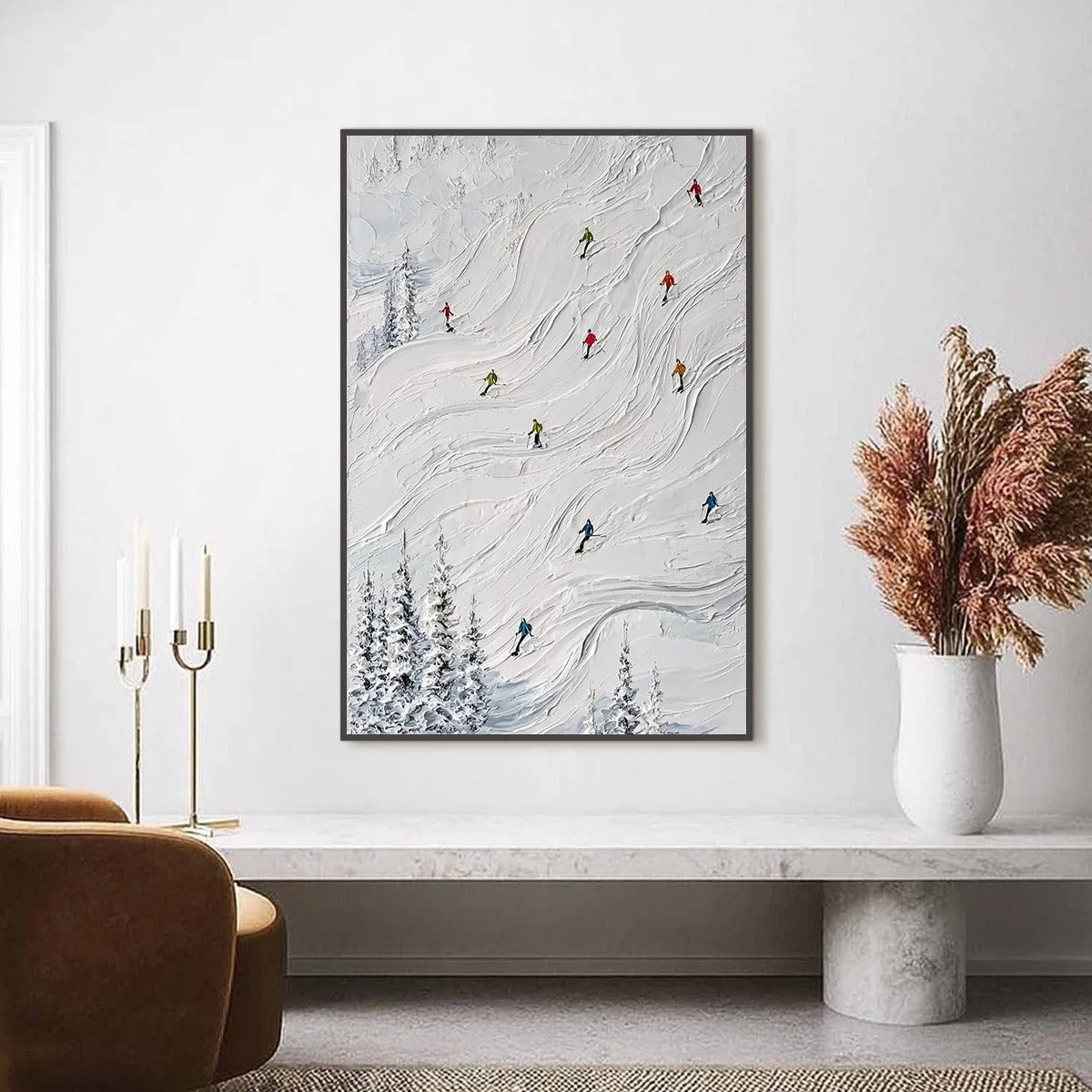 POWDER DAY: Textured Impasto Ski Slope Wall Art | Abstract closeup, raised brushwork detail