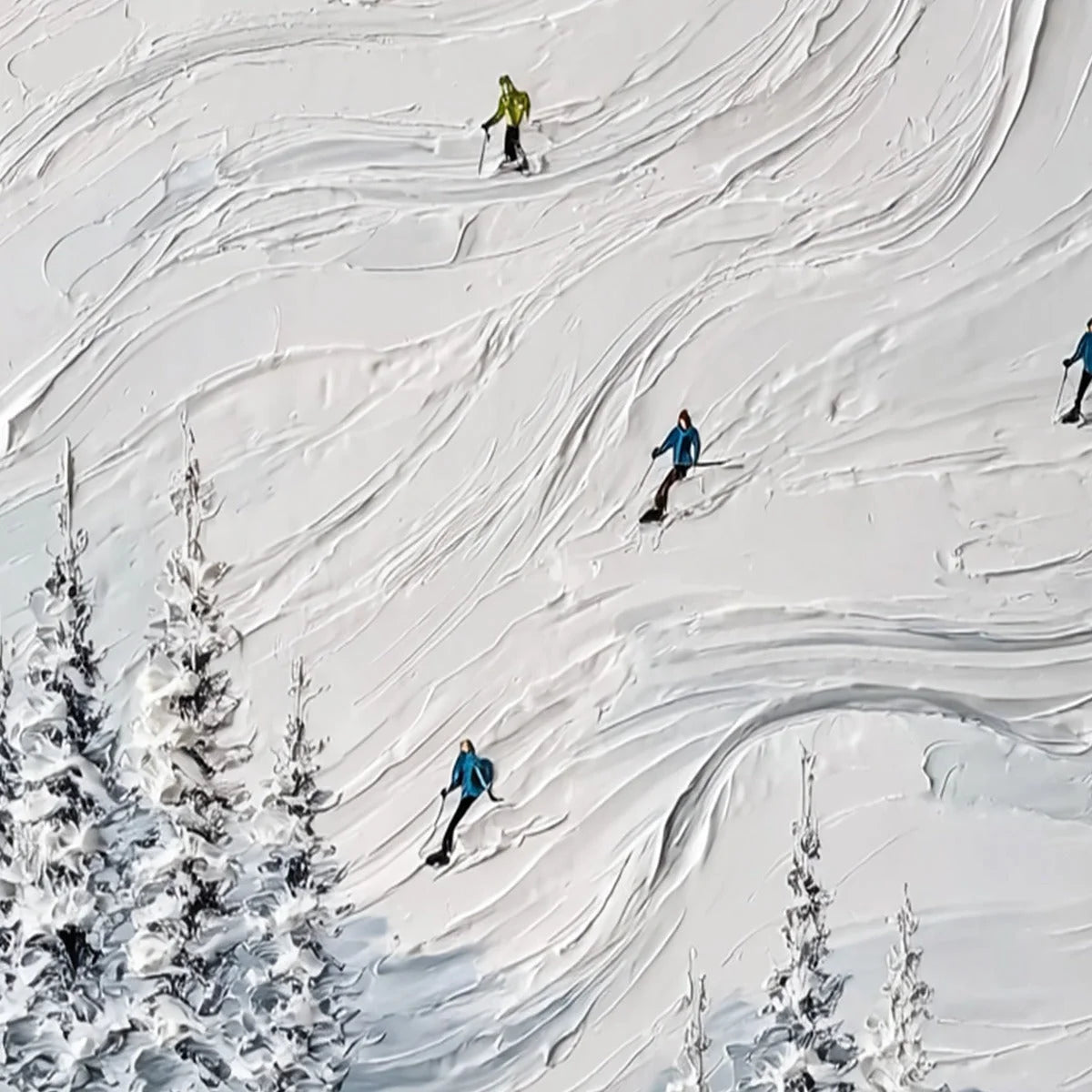 POWDER DAY: Textured Impasto Ski Slope Wall Art | rectangular format, hand-painted canvas edge