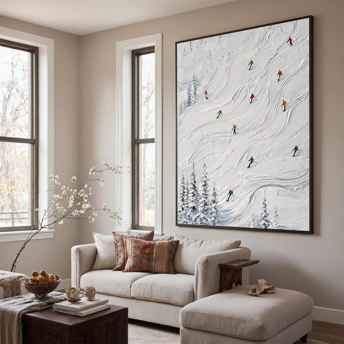 POWDER DAY: Textured Impasto Ski Slope Wall Art | Abstract mood, soft natural light studio shot
