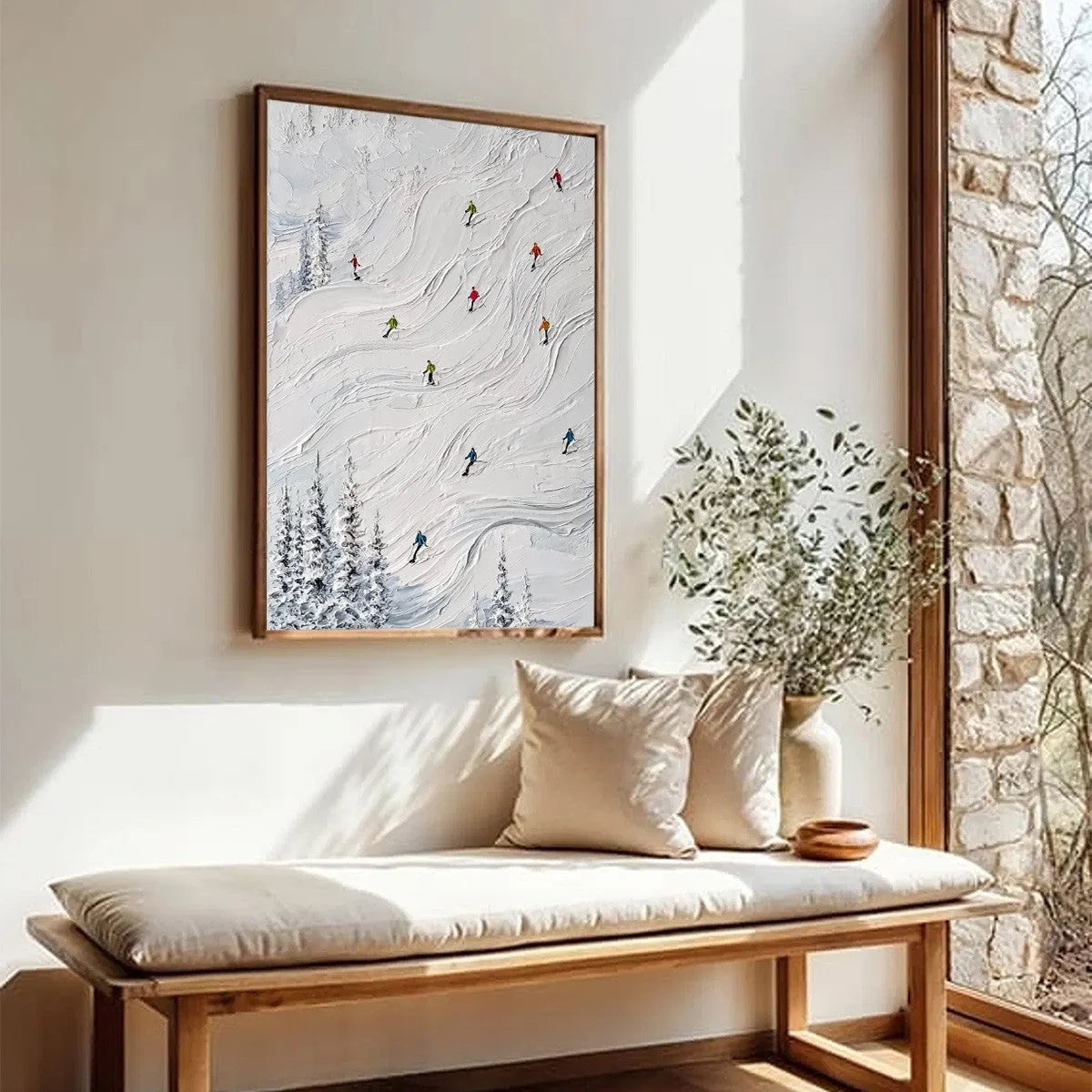 POWDER DAY: Textured Impasto Ski Slope Wall Art | multi-color palette, original oil on stretched canvas art