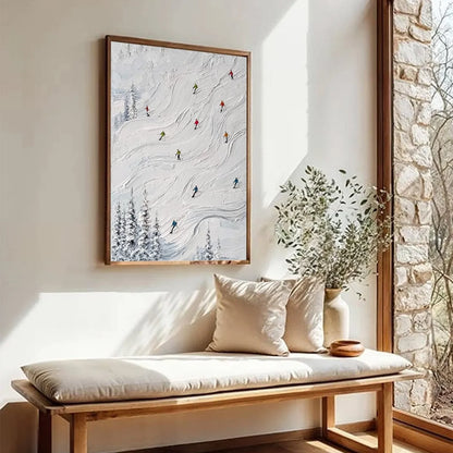 POWDER DAY: Textured Impasto Ski Slope Wall Art | multi-color palette, original oil on stretched canvas art