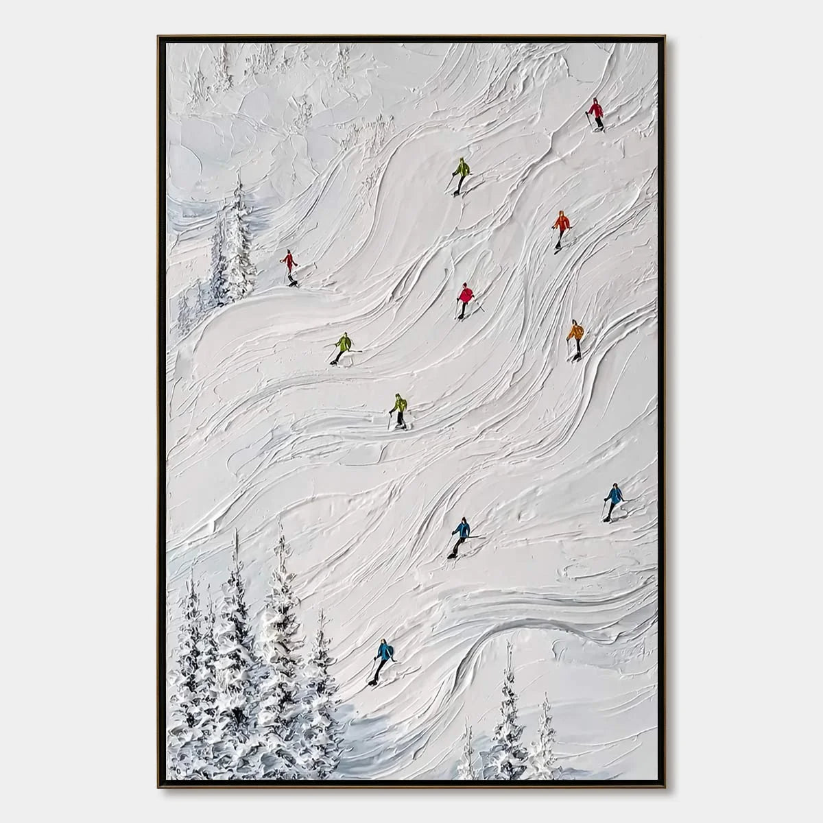 POWDER DAY: Textured Impasto Ski Slope Wall Art | hanging in living room, Abstract wall art