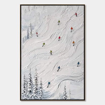 POWDER DAY: Textured Impasto Ski Slope Wall Art | hanging in living room, Abstract wall art