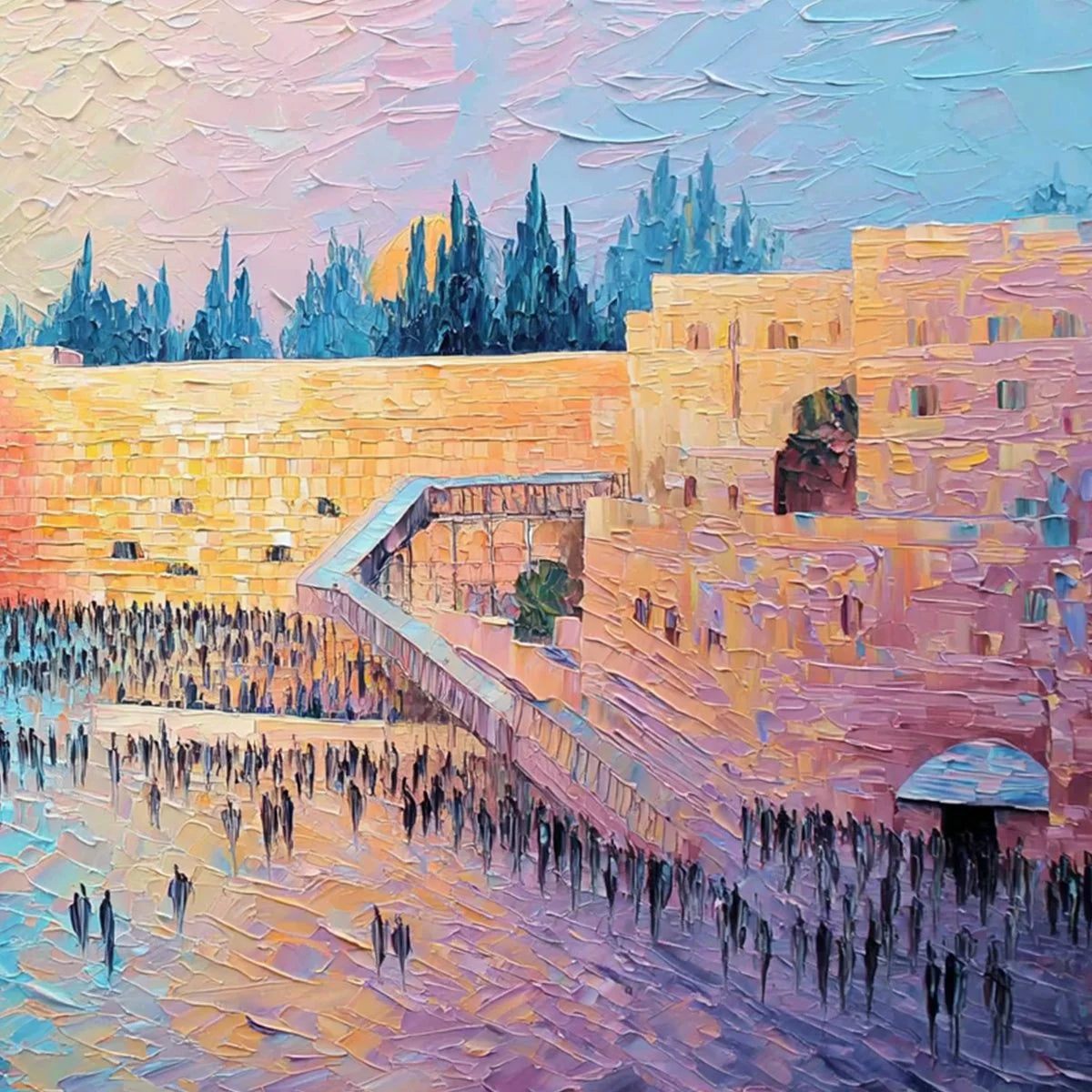 ETERNAL PRAYER: Textured Impasto Painting of Jerusalem's Western Wall | rectangular format, hand-painted canvas edge