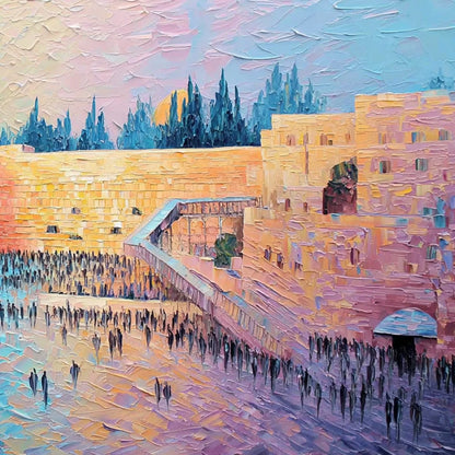 ETERNAL PRAYER: Textured Impasto Painting of Jerusalem's Western Wall | rectangular format, hand-painted canvas edge
