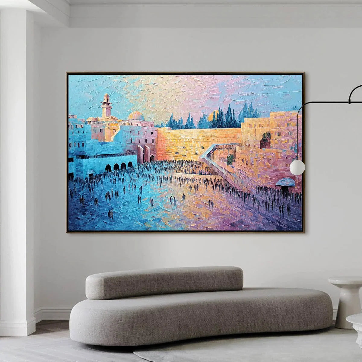 ETERNAL PRAYER: Textured Impasto Painting of Jerusalem's Western Wall | black frame version on white wall