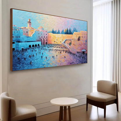ETERNAL PRAYER: Textured Impasto Painting of Jerusalem's Western Wall | Abstract mood, soft natural light studio shot