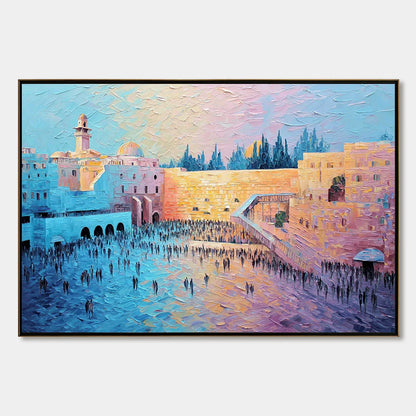 ETERNAL PRAYER: Textured Impasto Painting of Jerusalem's Western Wall | hanging in ETERNAL PRAYER: Textured Impasto Painting of Jerusalem's Western Wall featuring layered textured brushwork in refi...