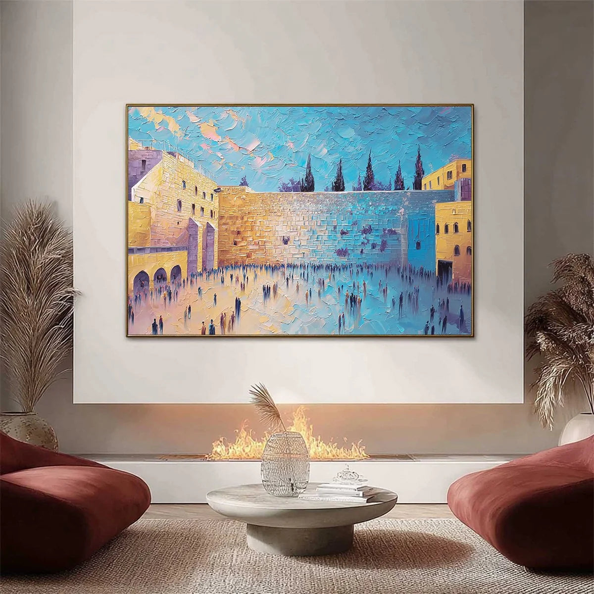 PRAYER'S ECHO: Heavily Textured Impasto Painting of Jerusalem's Western Wall | Abstract closeup, raised brushwork detail