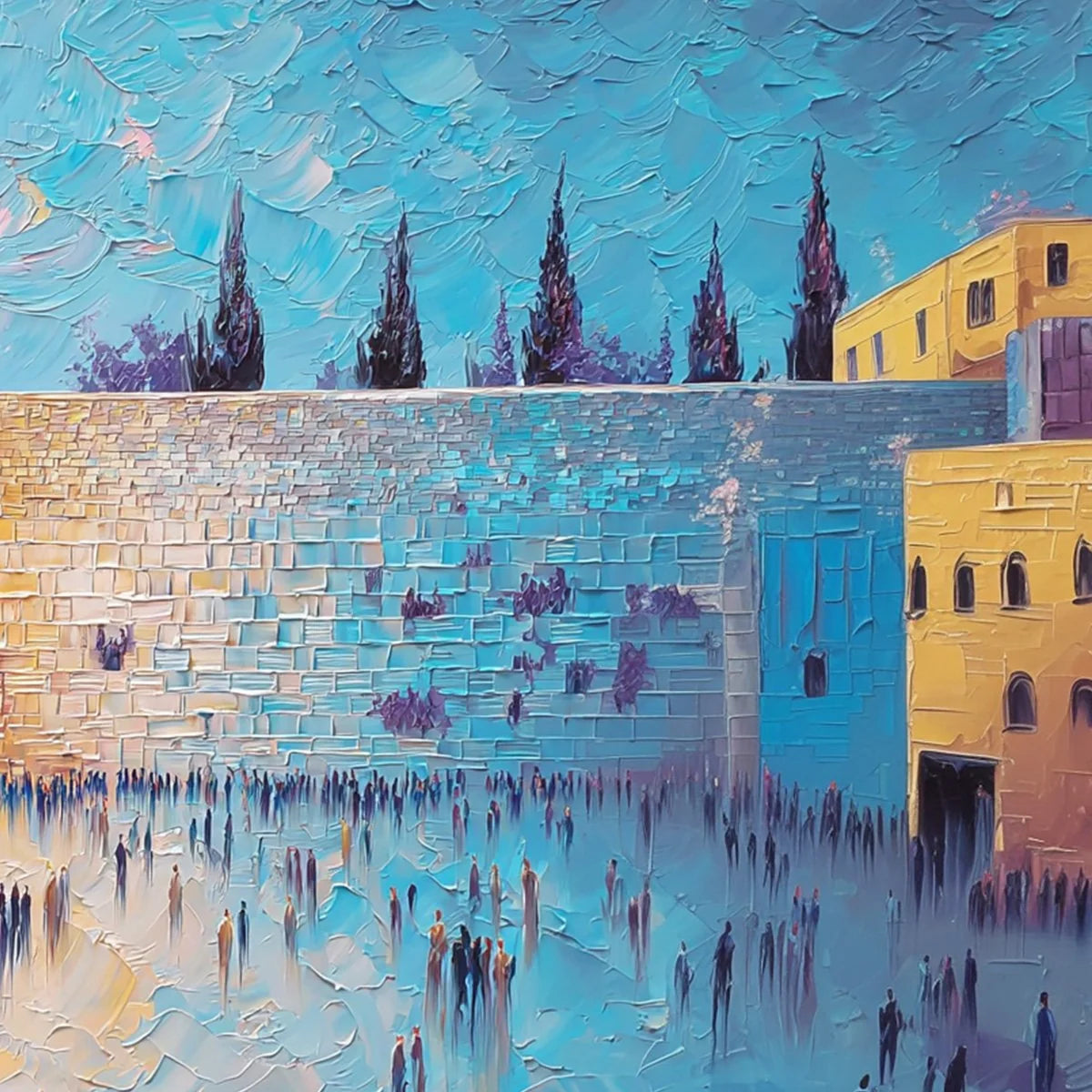 PRAYER'S ECHO: Heavily Textured Impasto Painting of Jerusalem's Western Wall | rectangular format, hand-painted canvas edge
