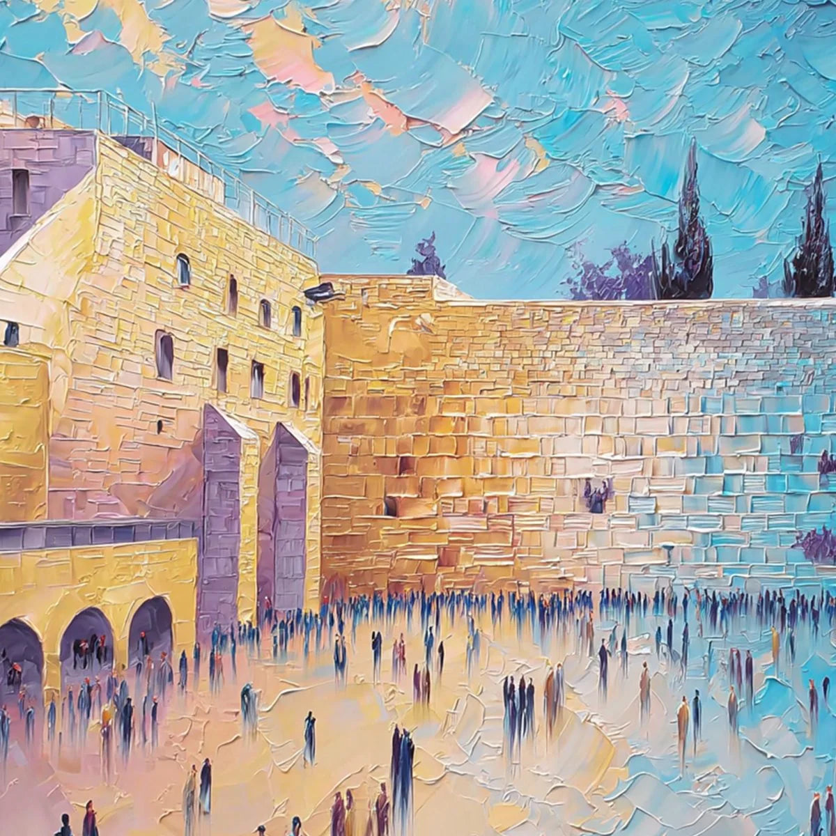 PRAYER'S ECHO: Heavily Textured Impasto Painting of Jerusalem's Western Wall | rolled canvas, ready for custom framing