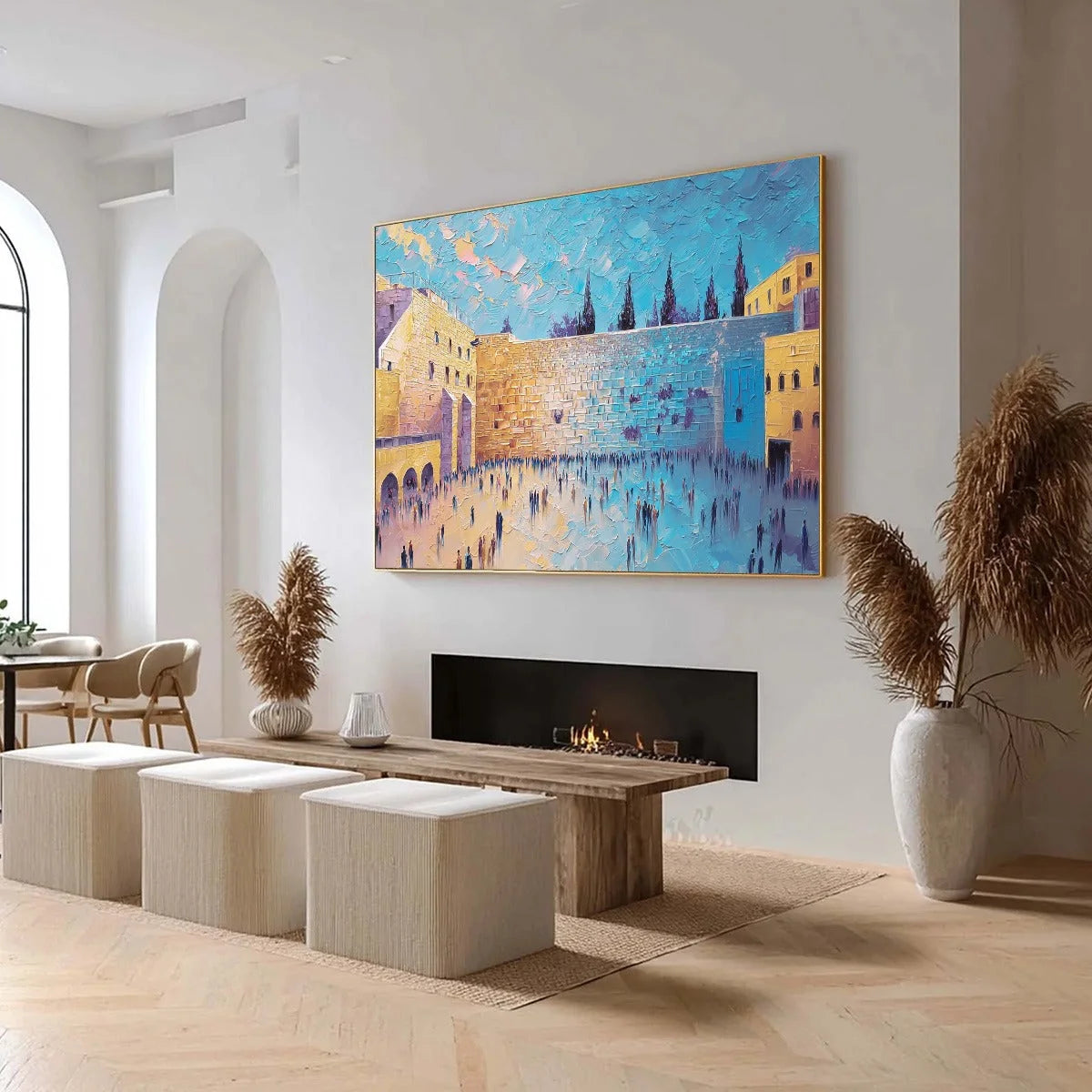 PRAYER'S ECHO: Heavily Textured Impasto Painting of Jerusalem's Western Wall | Abstract mood, soft natural light studio shot