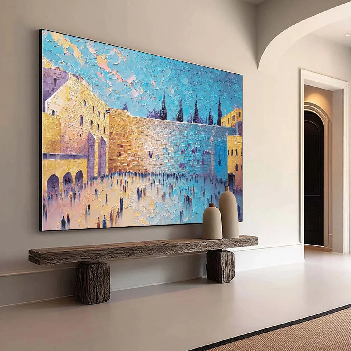 PRAYER'S ECHO: Heavily Textured Impasto Painting of Jerusalem's Western Wall | multi-color palette, original oil on stretched canvas art