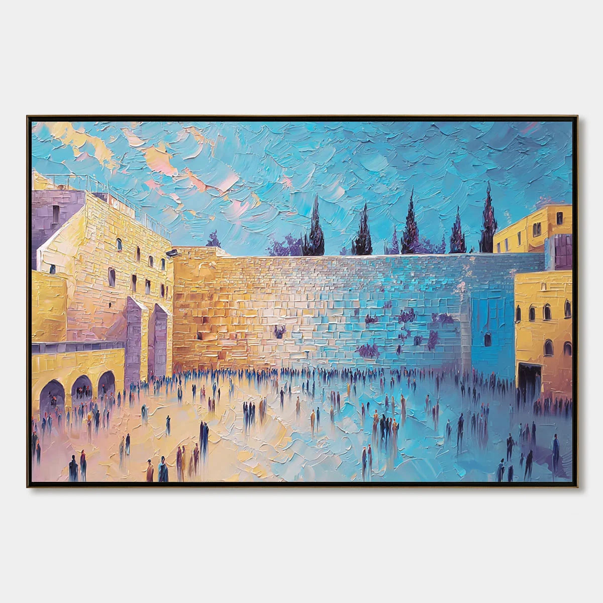 PRAYER'S ECHO: Heavily Textured Impasto Painting of Jerusalem's Western Wall | hanging in living room, Abstract wall art