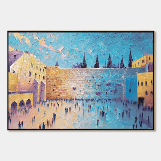 PRAYER'S ECHO: Heavily Textured Impasto Painting of Jerusalem's Western Wall | hanging in living room, Abstract wall art