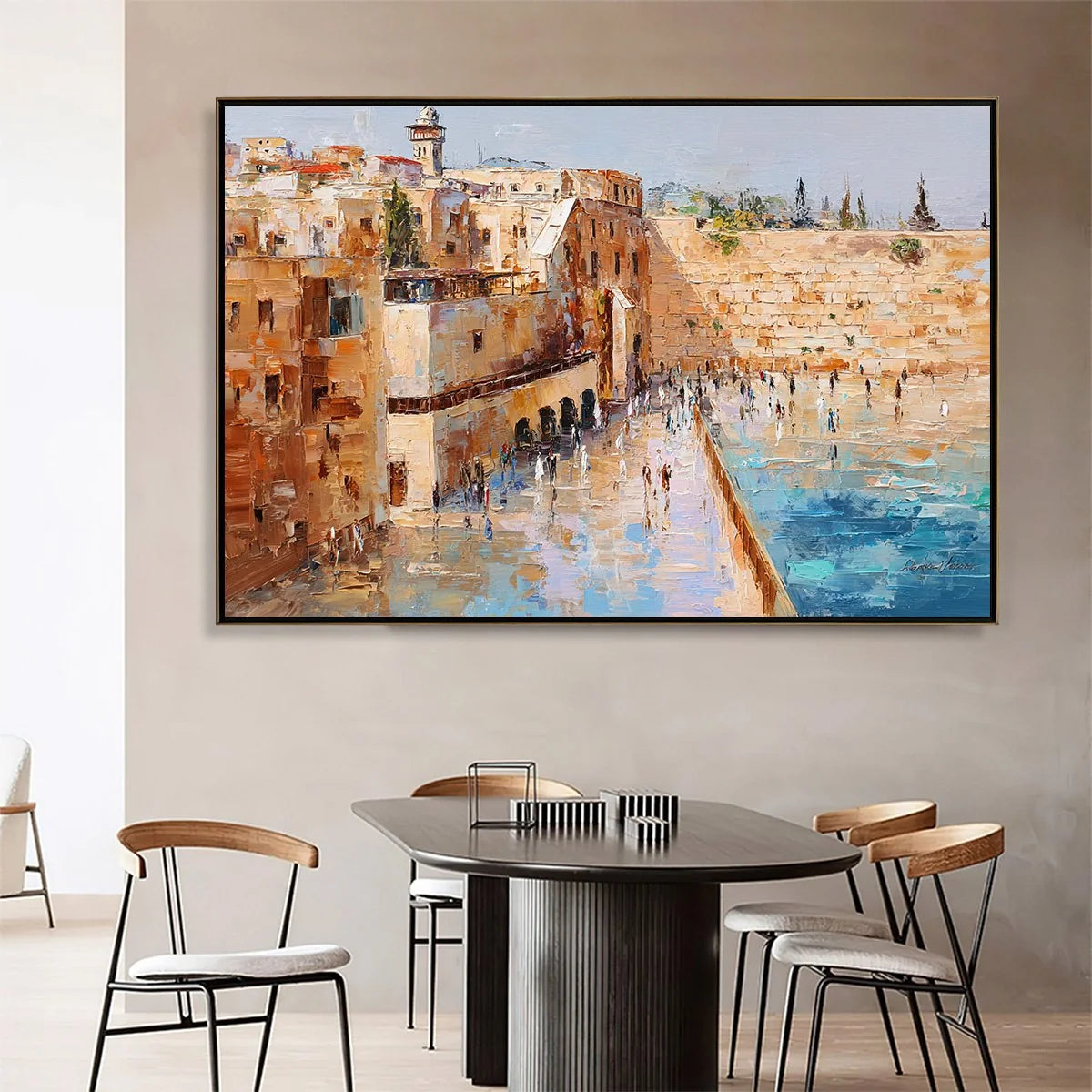 PRAYERS IN OCHRE: Textured Palette Knife Jerusalem Cityscape Painting | Abstract closeup, raised brushwork detail