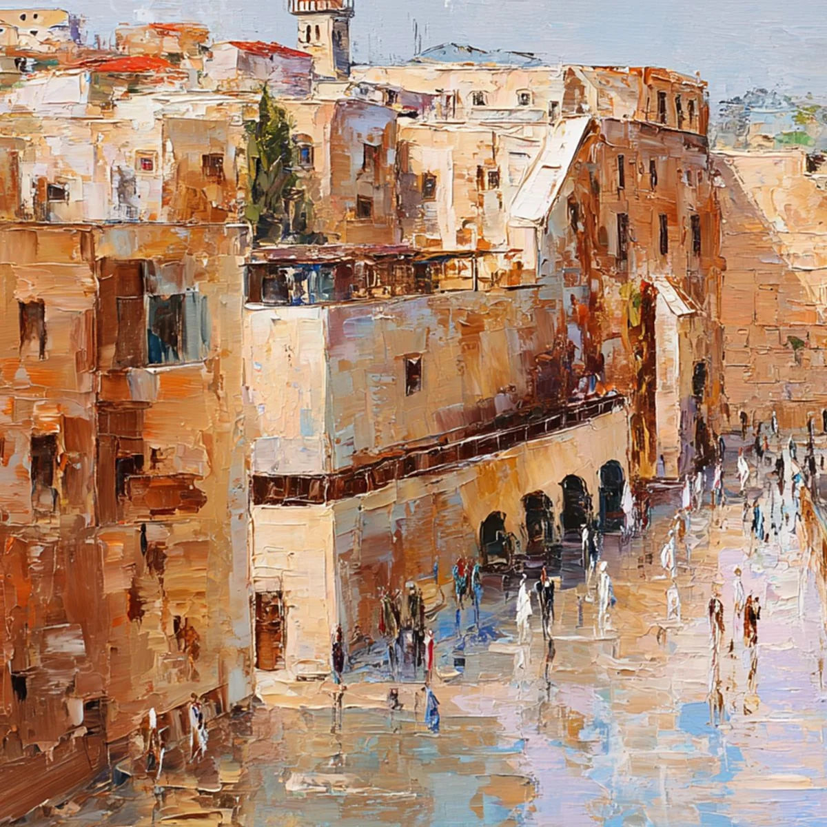 PRAYERS IN OCHRE: Textured Palette Knife Jerusalem Cityscape Painting | rolled canvas, ready for custom framing