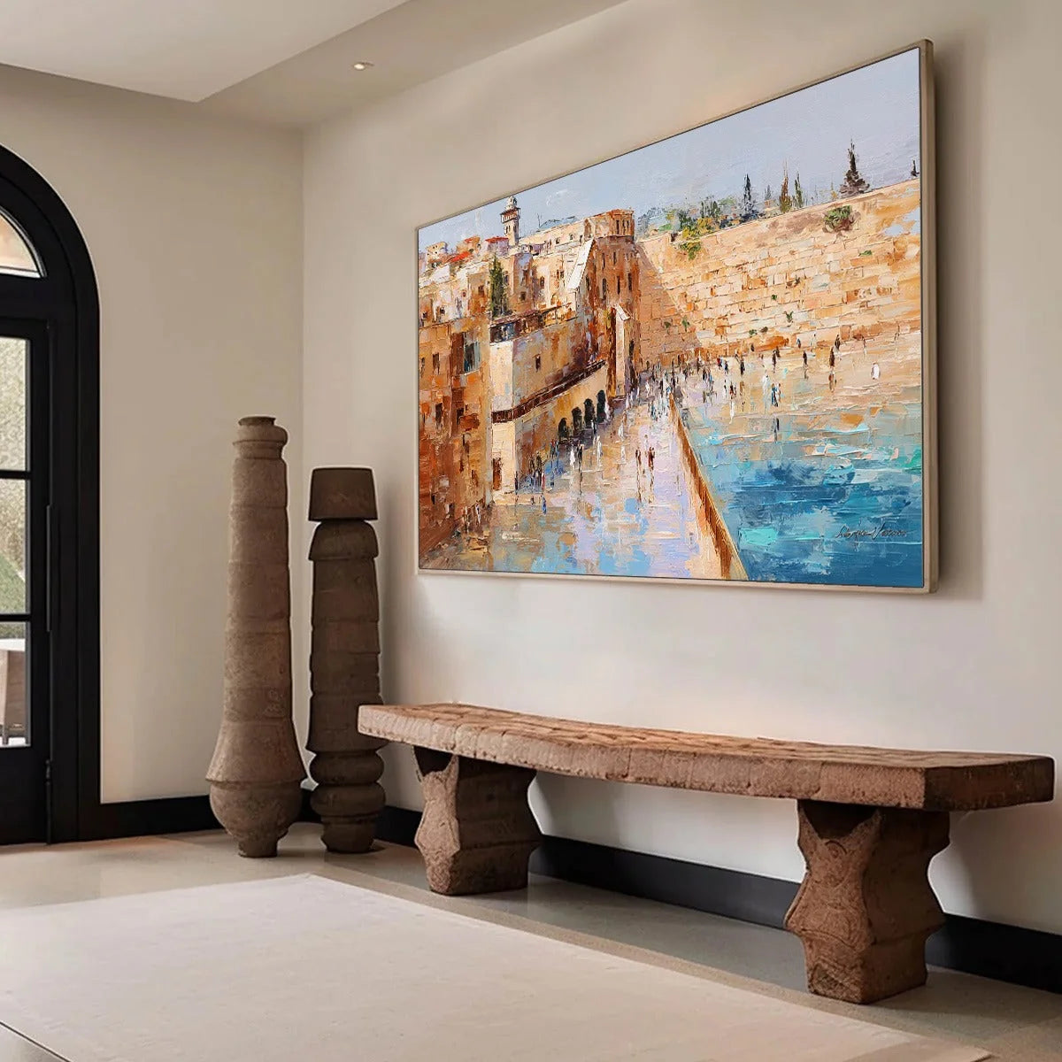 PRAYERS IN OCHRE: Textured Palette Knife Jerusalem Cityscape Painting | multi-color palette, original oil on stretched canvas art