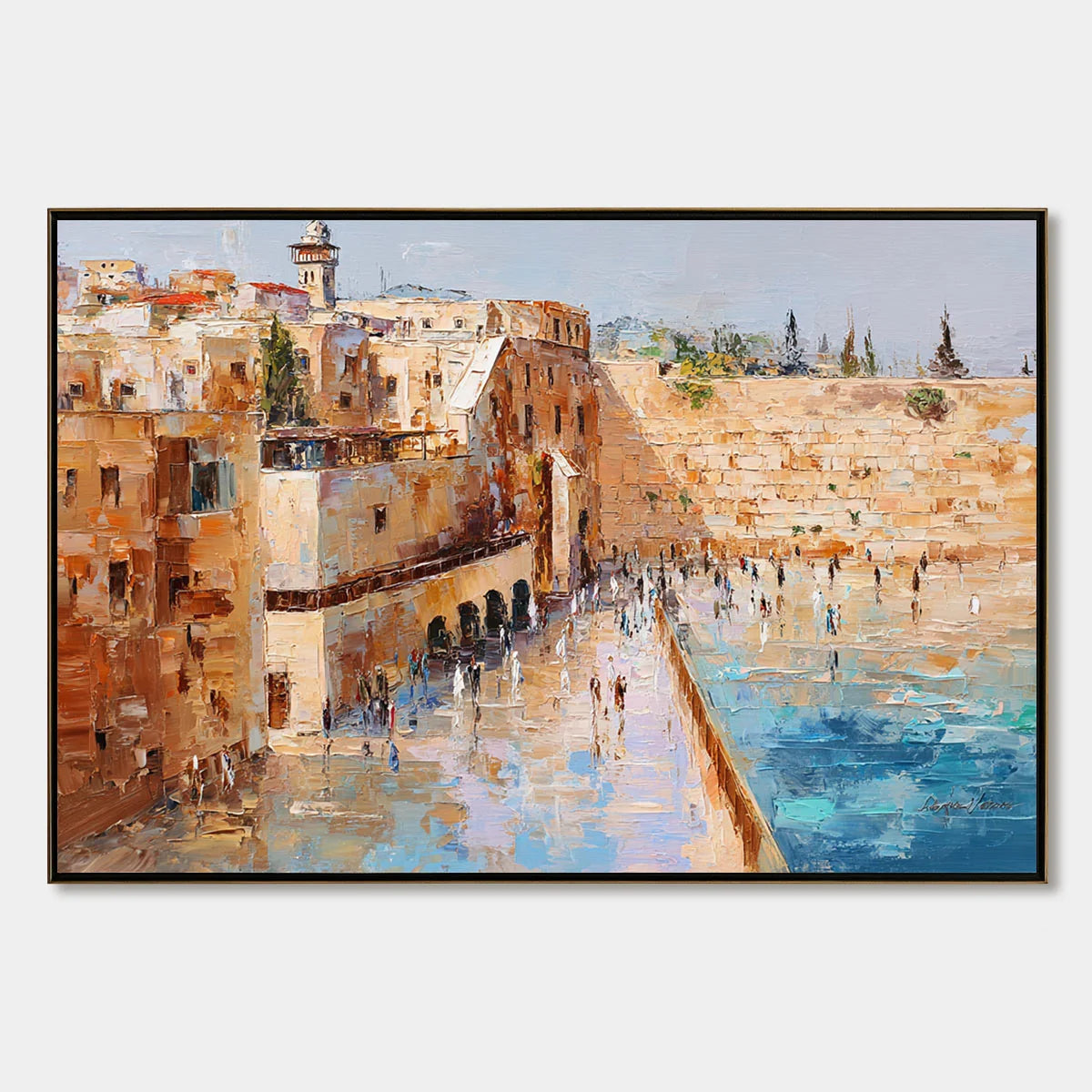 PRAYERS IN OCHRE: Textured Palette Knife Jerusalem Cityscape Painting | hanging in living room, Abstract wall art