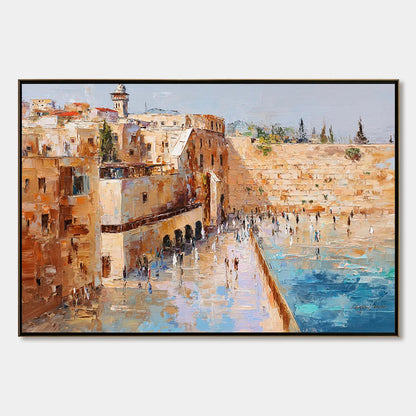 PRAYERS IN OCHRE: Textured Palette Knife Jerusalem Cityscape Painting | hanging in living room, Abstract wall art