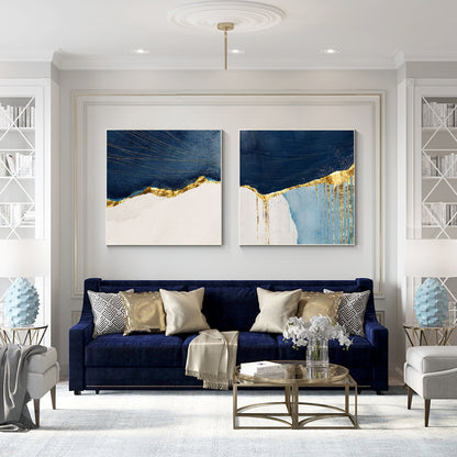 Printable wall art framed 2 pieces navy blue gold wall art print on canvas print #2