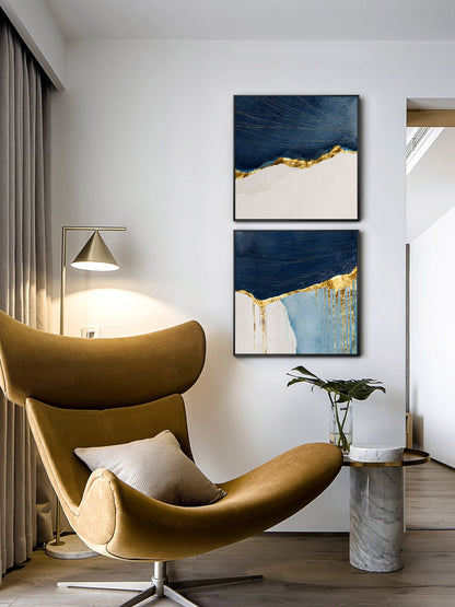 Printable wall art framed 2 pieces navy blue gold wall art print on canvas print #3