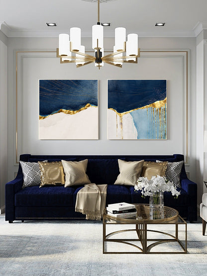 Printable wall art framed 2 pieces navy blue gold wall art print on canvas print #4