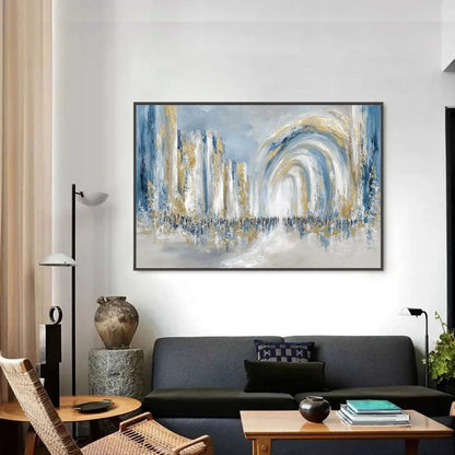 PROCESSION: Textured Abstract Painting of a Golden Journey | Abstract closeup, raised brushwork detail