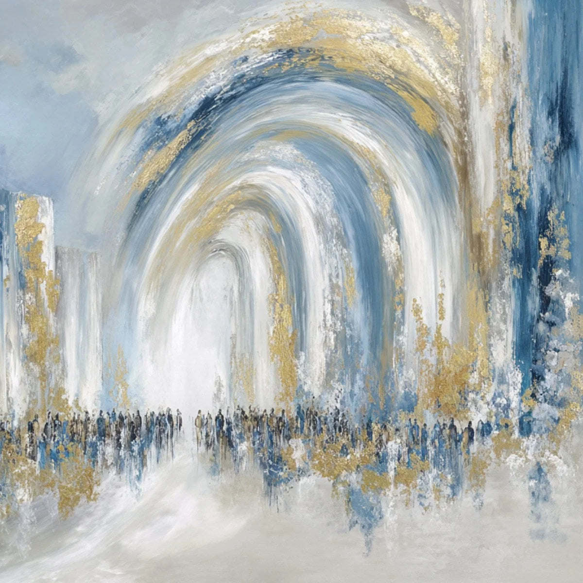 PROCESSION: Textured Abstract Painting of a Golden Journey | rectangular format, hand-painted canvas edge