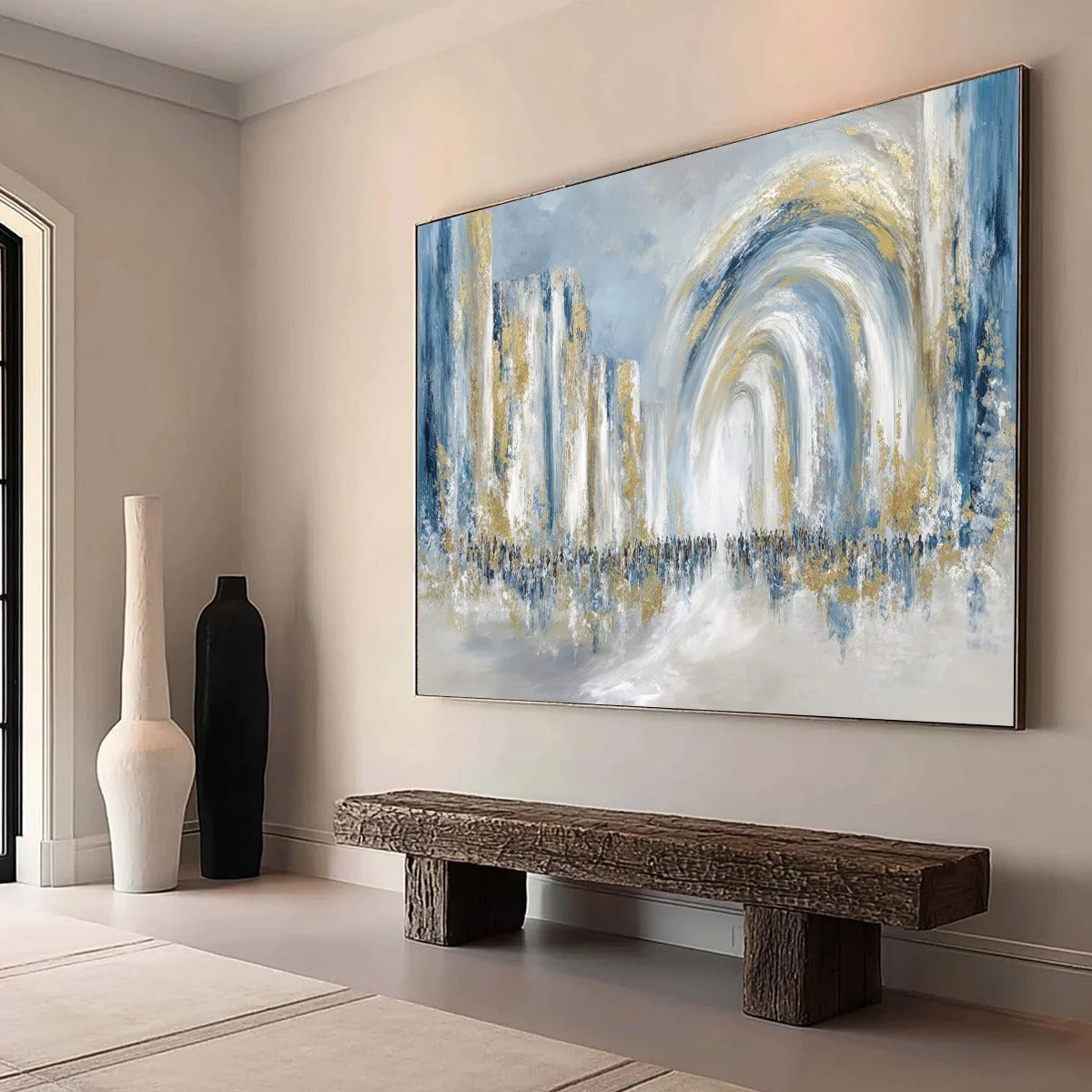 PROCESSION: Textured Abstract Painting of a Golden Journey | Abstract mood, soft natural light studio shot